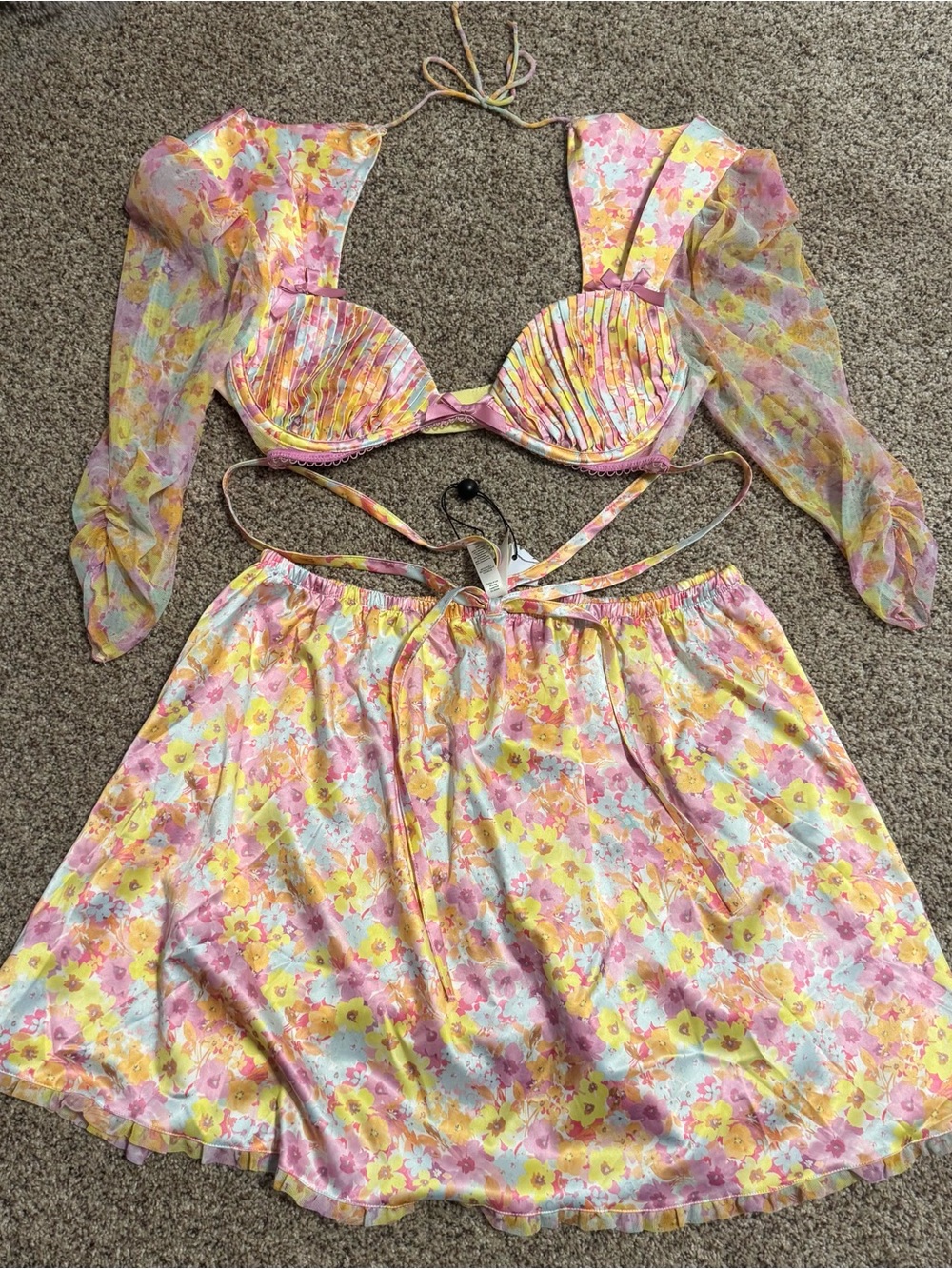 For Love & Lemons Yellow Pink Floral Two-Piece Skirt Set - Picture 5 of 5